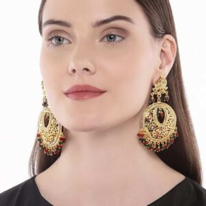 Gold Plated Jadau Chandbali Style Dangle Earrings for Women