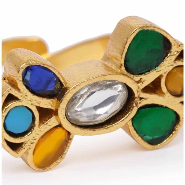 Accessher Gold Plated Jadau kundan Finger ring For women And