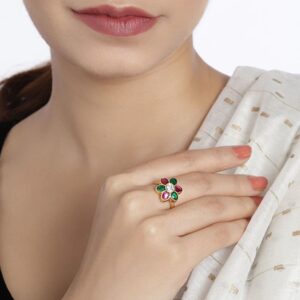 Gold Plated Jadau Kundan Finger Ring for Women