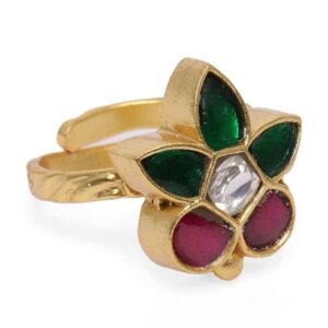 Gold Plated Jadau Kundan Floral Finger Ring for Women