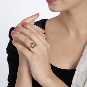Gold Plated Jadau Kundan Floral Finger Ring for Women