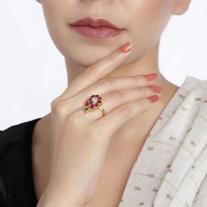 Gold Plated Jadau Kundan Traditional Finger Ring for Women