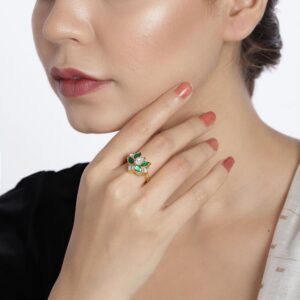 Gold Plated Jadau Kundan Traditional Lotus Finger Ring for Women