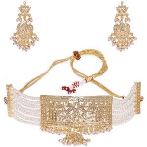 Gold Plated Jadau Necklace with Pearls for Women
