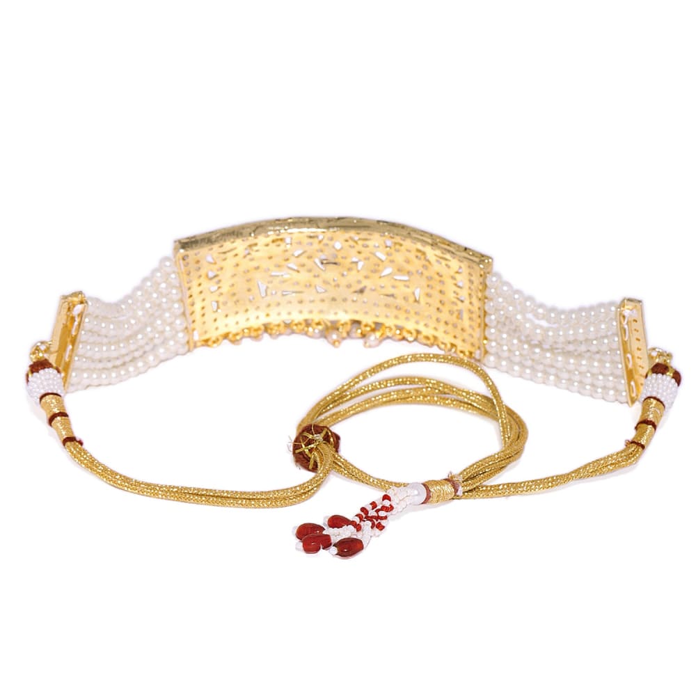 Gold Plated Jadau Necklace with Pearls for Women - Choker