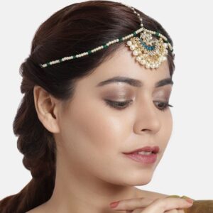 Gold Plated Kundan and Enamel Embellished Traditional Mathapatti for Women