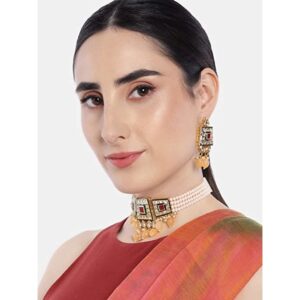 Gold Plated Kundan and Pearls Embellished Choker Set for Women