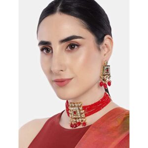 Gold Plated Kundan and Ruby Beads Embellished choker set for Women