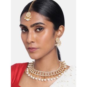 Gold Plated Kundan Bridal Jewellery set embellished with pearls for women
