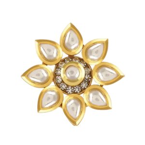 Gold Plated Kundan Embellished Floral Finger Ring for Women