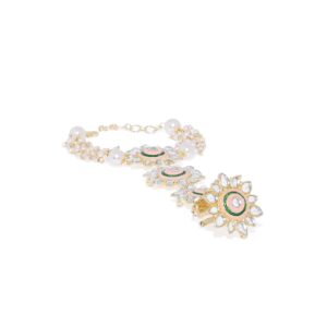 Gold Plated Kundan Embellished Ring Bracelet Hathphool for Women