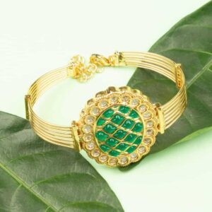 Gold Plated Kundan Emerald Bracelet for Women