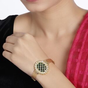 Gold Plated Kundan Emerald Bracelet for Women