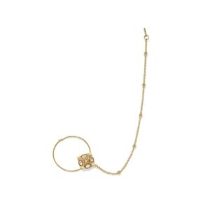 Gold Plated Kundan Nose Ring with Chain for Women