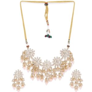 Gold Plated Kundan Pink Choker Jewellery Set for Women
