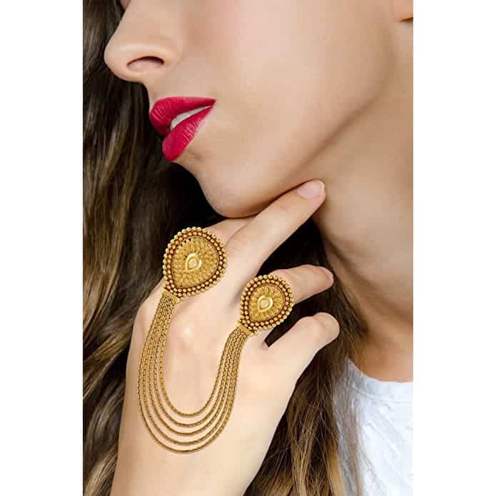 ACCESSHER Accesher Antique Gold Plated Dual Finger Ring for