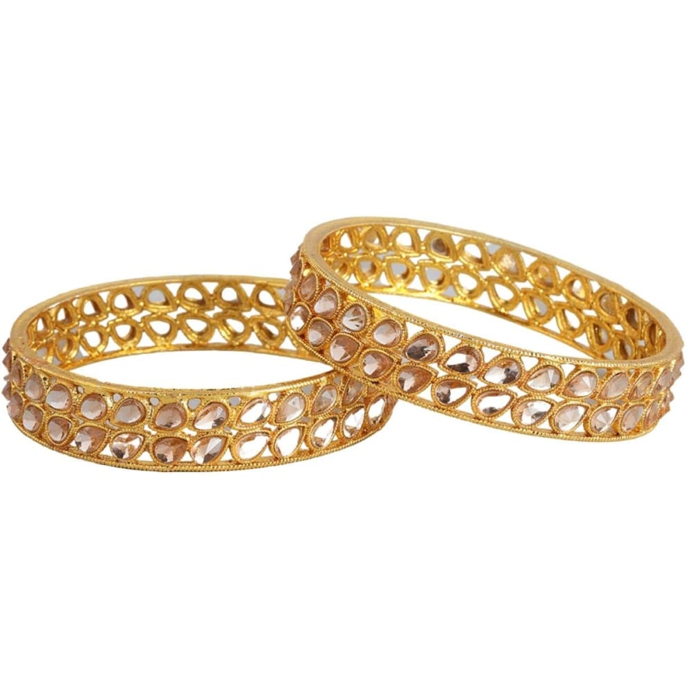 Gold Plated Kundan Studded Bangles Set of 2 for Women - 2.4