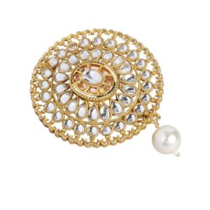 Gold Plated Kundan Studded Handcrafted Brooch for Men and Women
