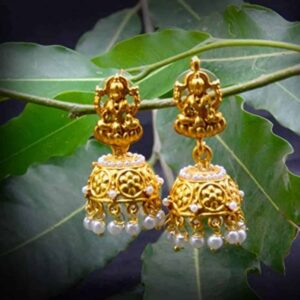 Gold Plated Lakshmi Mata Jhumki Earrings for Women