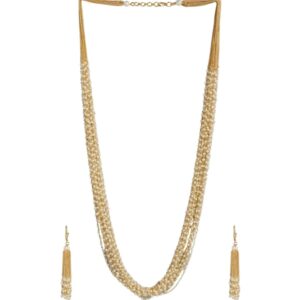 ANtique Gold Plated layered Pearl Mala Long Chain Necklace Set for Women
