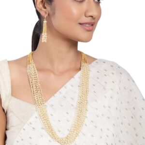 ANtique Gold Plated layered Pearl Mala Long Chain Necklace Set for Women