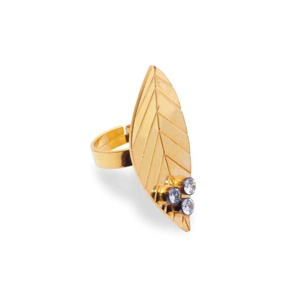 AccessHer Gold Brass Leaf Shaped Finger Ring for Women-