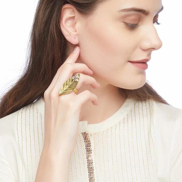 AccessHer Gold Brass Leaf Shaped Finger Ring for Women-