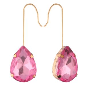 Gold Plated Light Pink Crystal Teardrop Dangle Earrings for Women