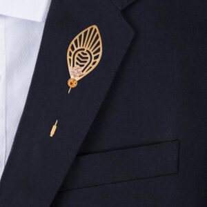 Gold Plated Men’s Leaf Shaped Lapel Pin Brooch with LCT Rhinestones