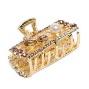 Gold Plated Metallic Embellished with Pearls and Rhinestones Hair Cltucher/Hair Claw Clip for Women