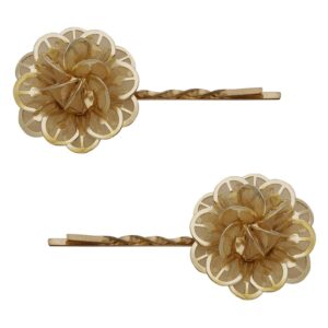 Gold Plated Metallic Rose Embedded Bobby Pins for Women