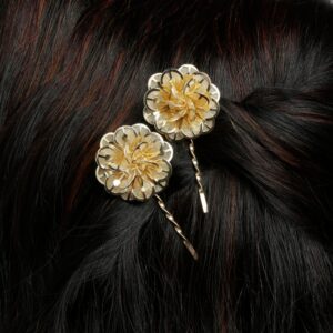 Gold Plated Metallic Rose Embedded Bobby Pins for Women