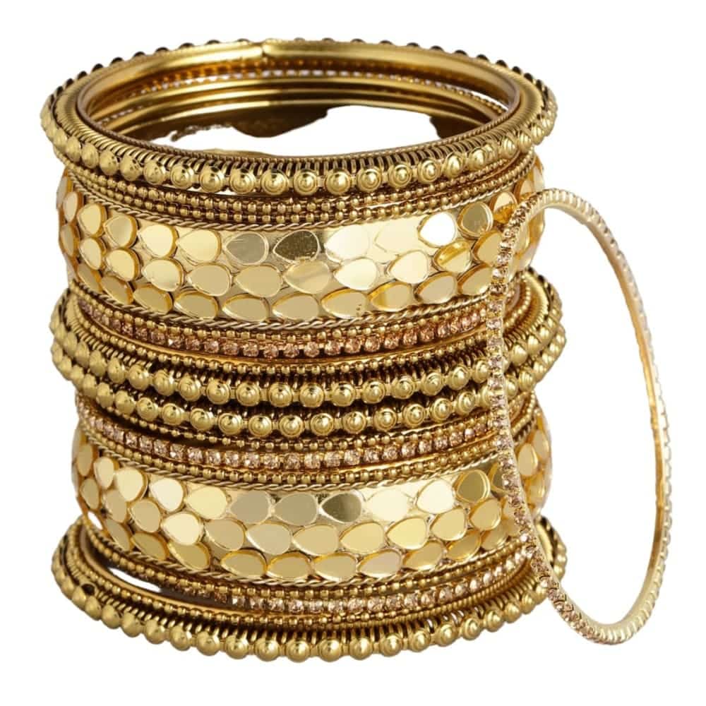 Accessher Set of 18 Gold Plated bridal chooda Bangle set for