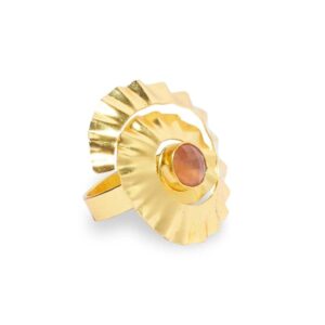 Gold Plated Moon Stone Embedded Contemporary Finger Ring for Women