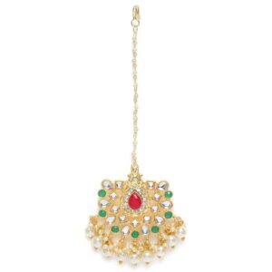 Gold Plated & Multi Handcrafted Kundan Studded Maang Tika for Women
