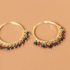 Gold Plated Multicolour Beads Hoop Earrings for Women