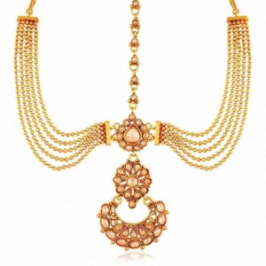 Gold Plated Multilayer Statement Studded Mathapatti for women