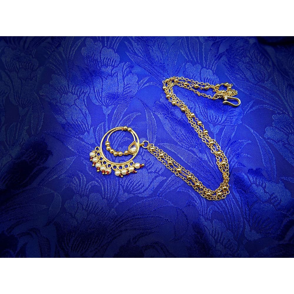Accessher Gold Color Copper Material Jadau Kundan Nose Ring