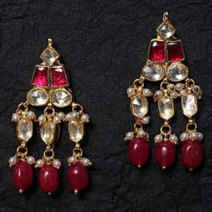 Gold-Plated Traditional Paachi Kundan and Ruby Dangler Earrings for Women and Girls
