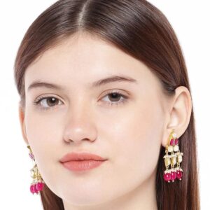 Gold-Plated Traditional Paachi Kundan and Ruby Dangler Earrings for Women and Girls