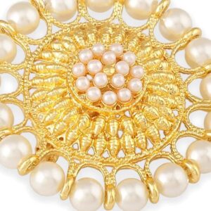 Gold Plated Pearl Embellished Filigree Brooch for Women and Men