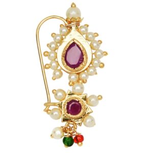 Gold Plated Pearls and Kemp Stone Embellished Nath for women