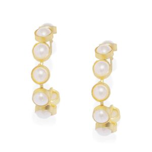 Gold Plated Pearls Embellished Hoop Earrings for Women