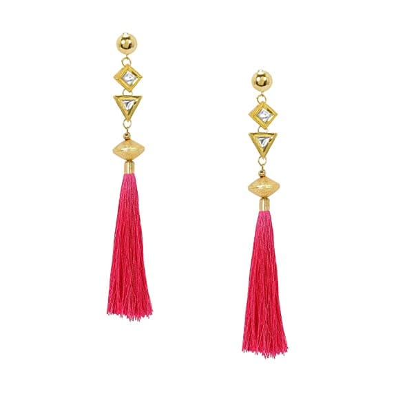 AccessHer Gold Plated Pink Tassel Dangler Earrings foe Women