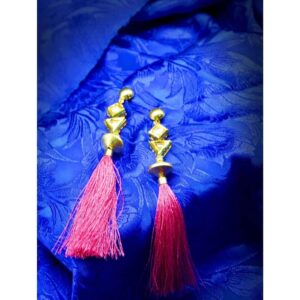 Gold Plated Pink Tassel Dangler Earrings for Women