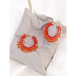 Gold Plated Silk Threaded Tiny Beads Embellished White Hoop Earrings for Women and Girls