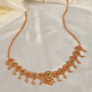 Gold Plated Red & Green Stones Studded Waist Belt/Bridal Kamarbandh/Kamarpatta