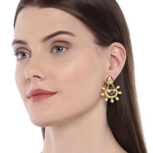 Gold-Plated Red Polki Ruby Studded Vilandi Classic Drop Earrings For Women.
