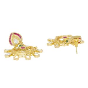 Gold-Plated Red Polki Ruby Studded Vilandi Classic Drop Earrings For Women.