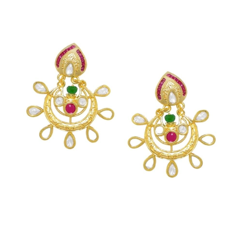 Gold-Plated Red Polki Ruby Studded Vilandi Classic Drop